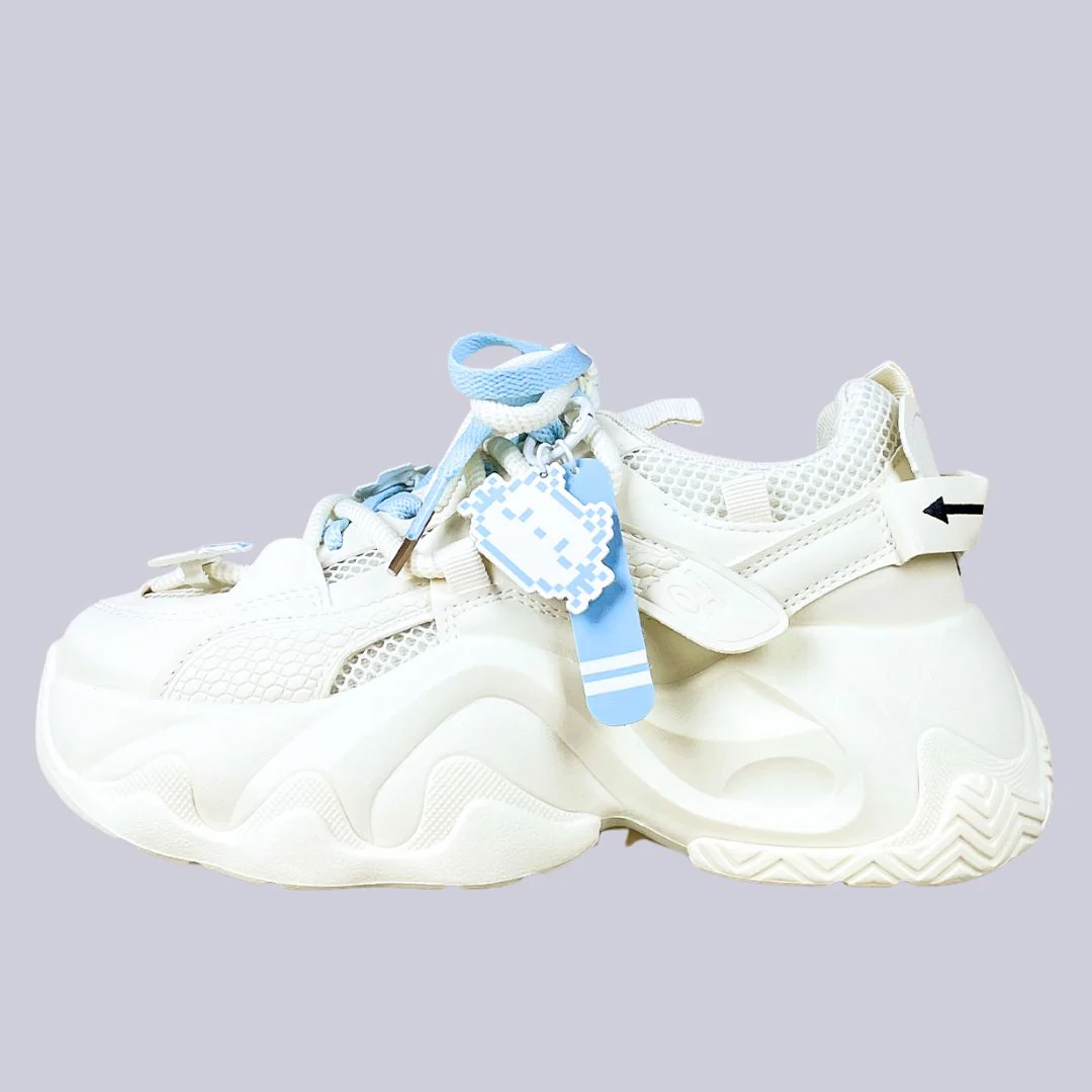 Blue Pixel Cat Cloud Chunky Sneakers - Unisex - Image 2