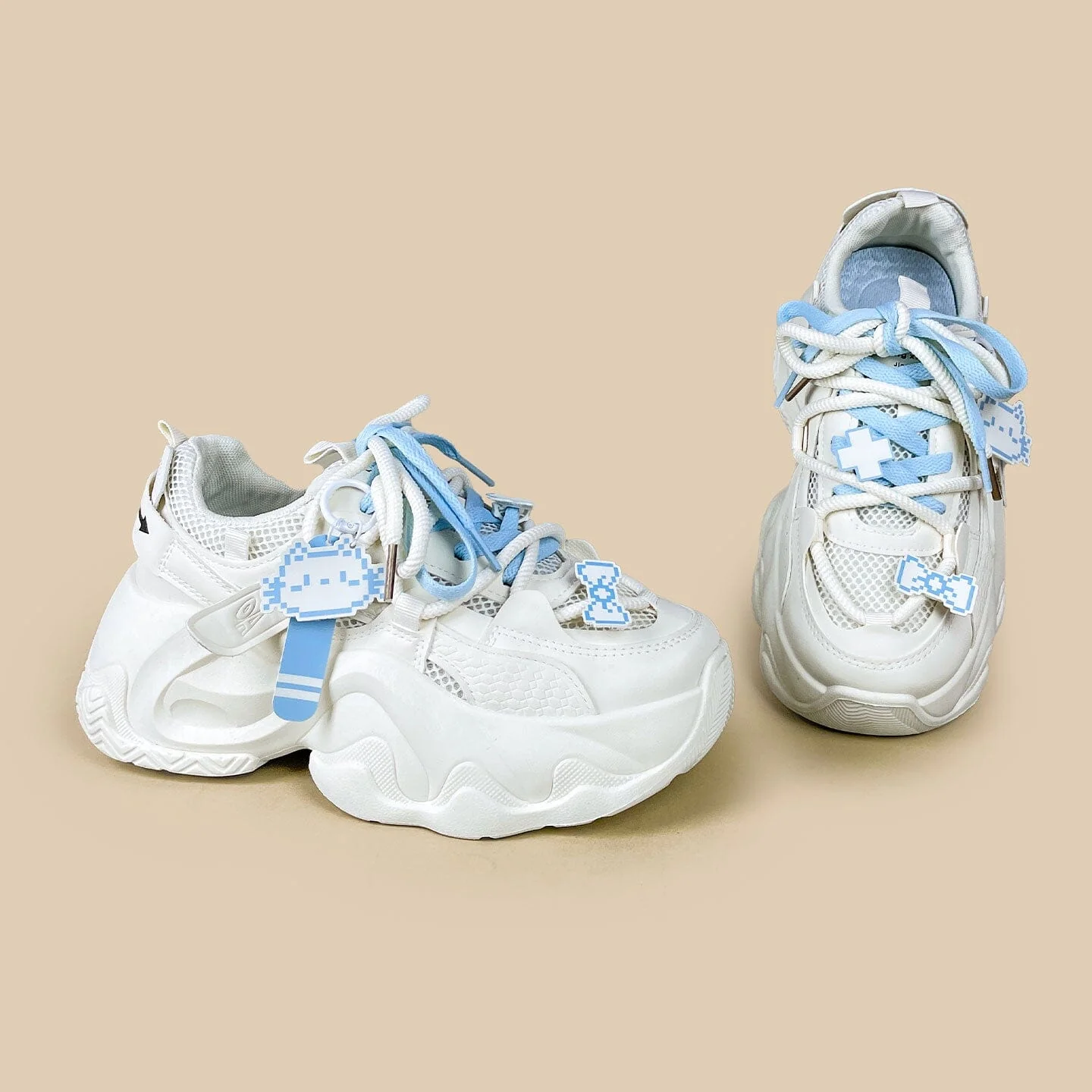 Blue Pixel Cat Cloud Chunky Sneakers - Unisex - Image 4