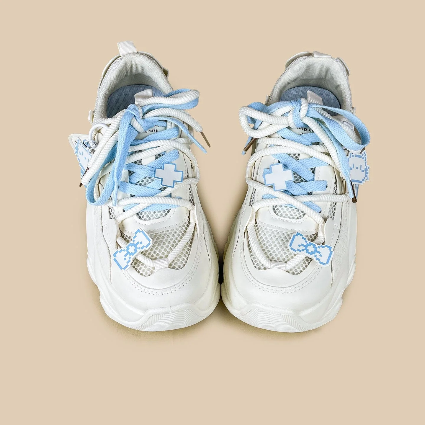 Blue Pixel Cat Cloud Chunky Sneakers - Unisex - Image 5
