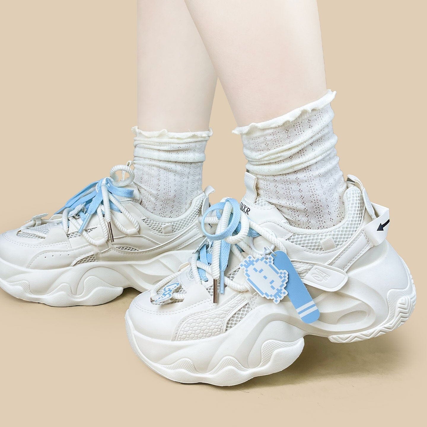 Blue Pixel Cat Cloud Chunky Sneakers - Unisex - Image 9