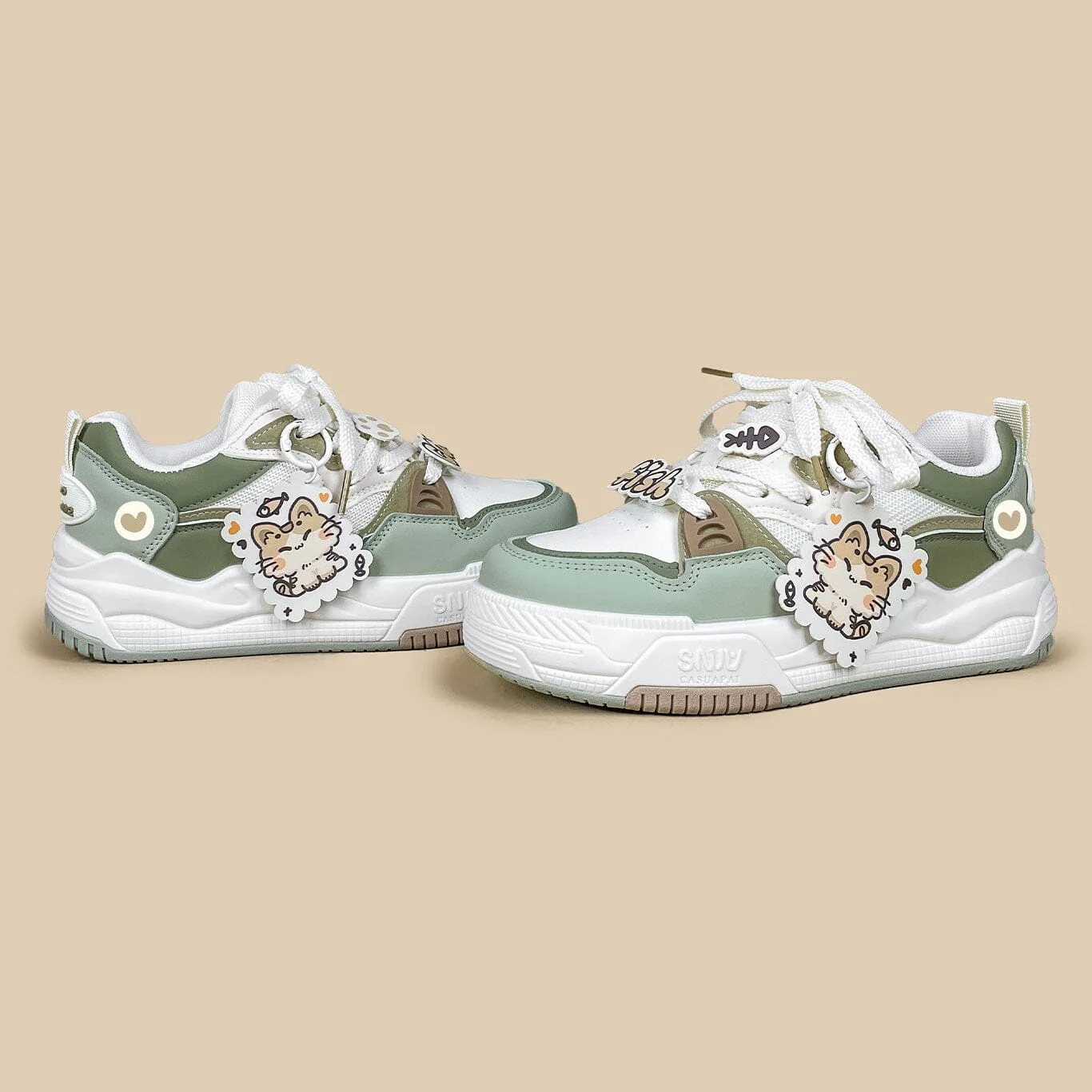 *CLEARANCE* Chubby Neko Matcha Cat & Fish Charm Sneakers - Women's - Image 5