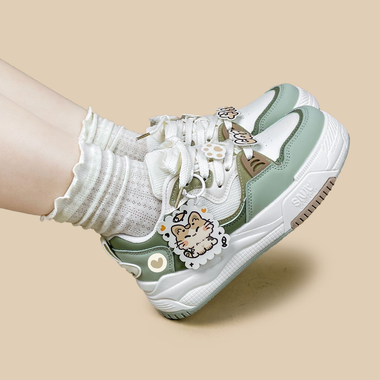*CLEARANCE* Chubby Neko Matcha Cat & Fish Charm Sneakers - Women's - Image 8