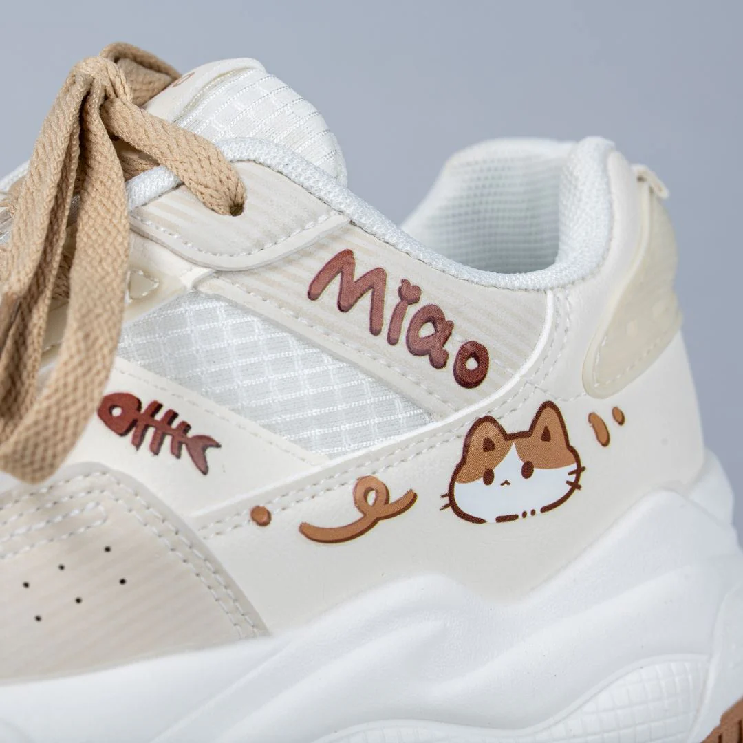 *CLEARANCE* Kawaii Miao Miao Kitty White Sneakers - Women's - Image 2