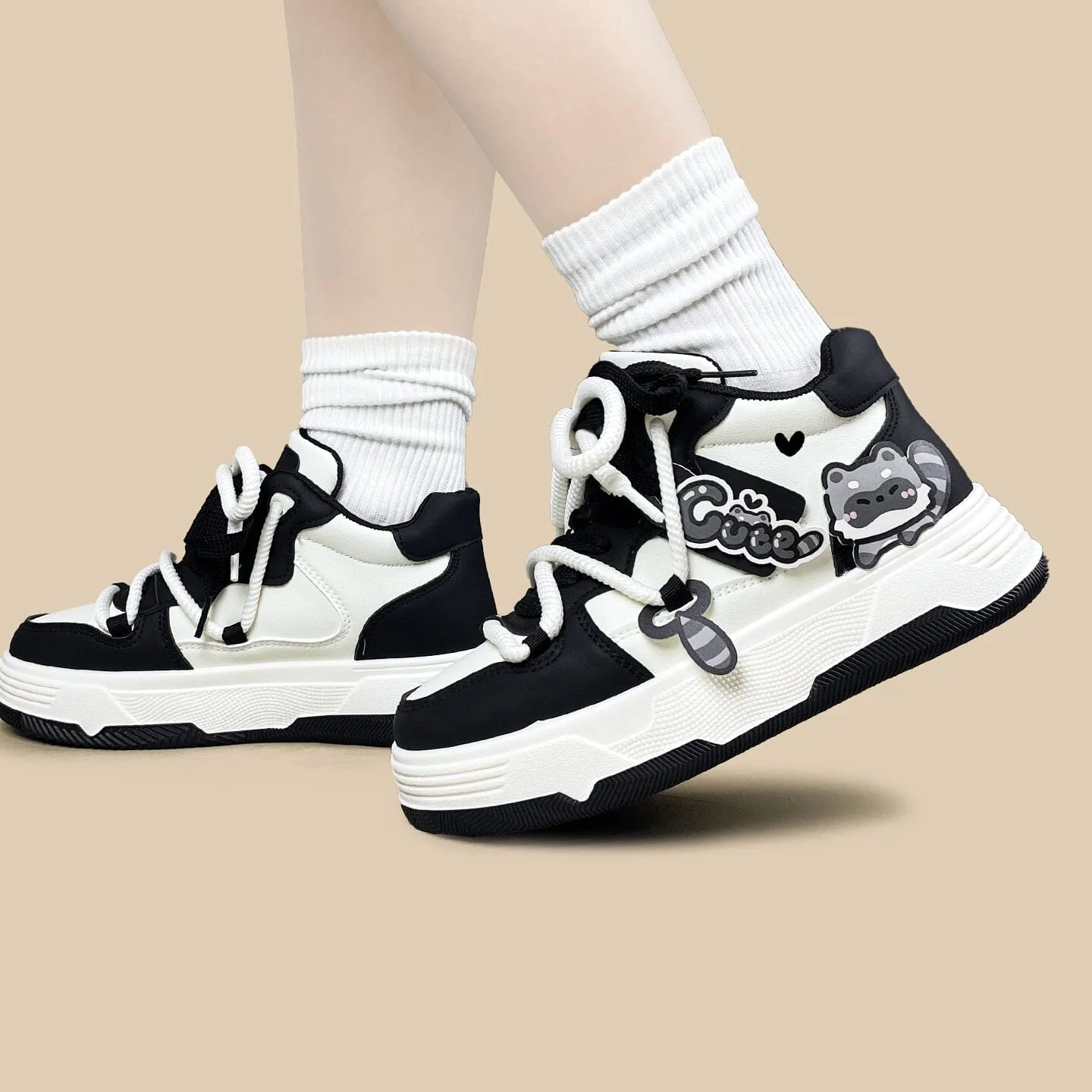 *CLEARANCE* Kawaii Raccoon Chunky Mid Top Shoes - Women's - Image 6