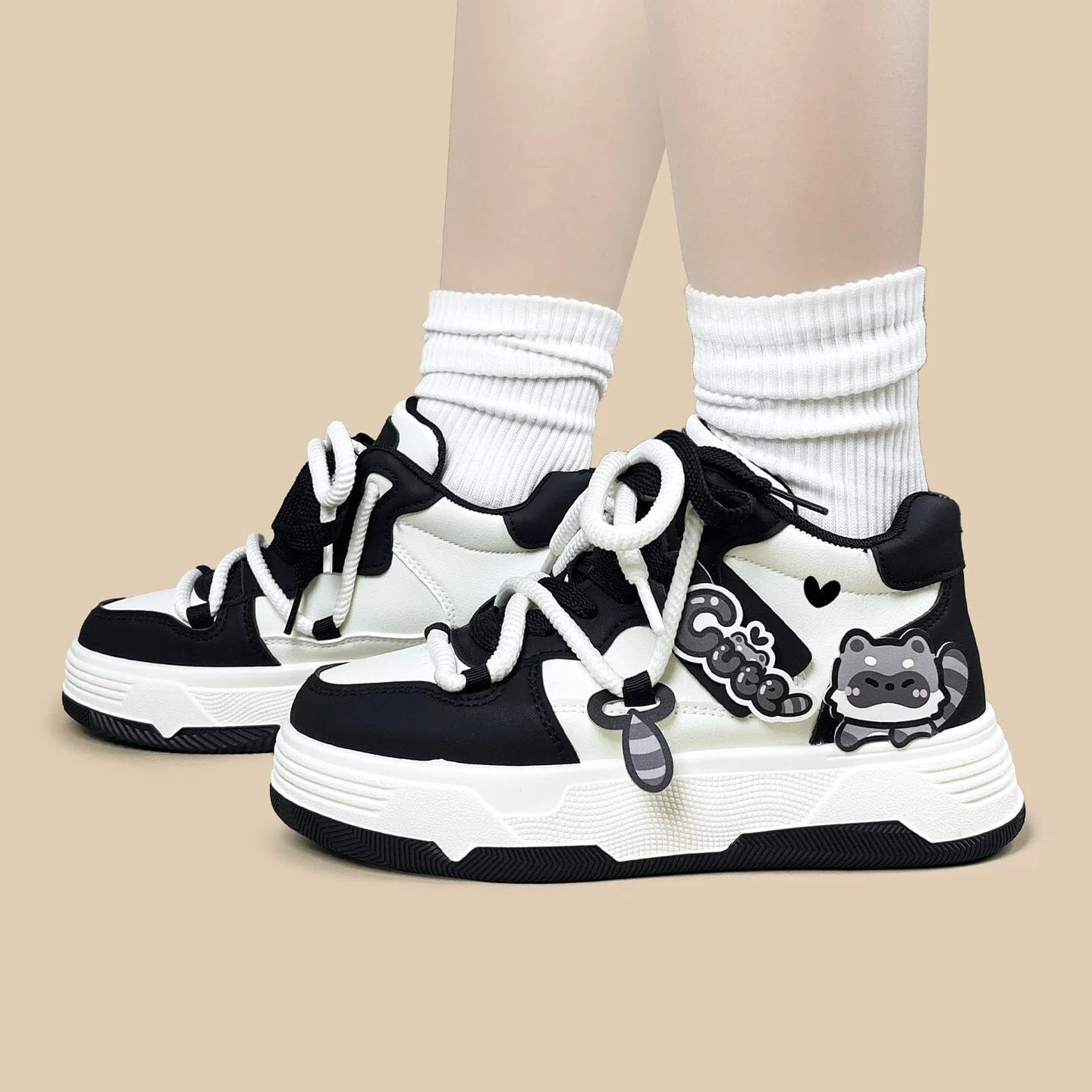 *CLEARANCE* Kawaii Raccoon Chunky Mid Top Shoes - Women's - Image 8