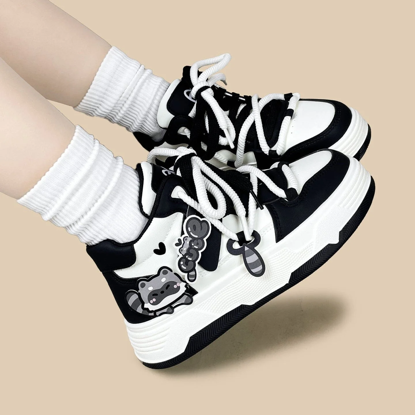 *CLEARANCE* Kawaii Raccoon Chunky Mid Top Shoes - Women's - Image 9