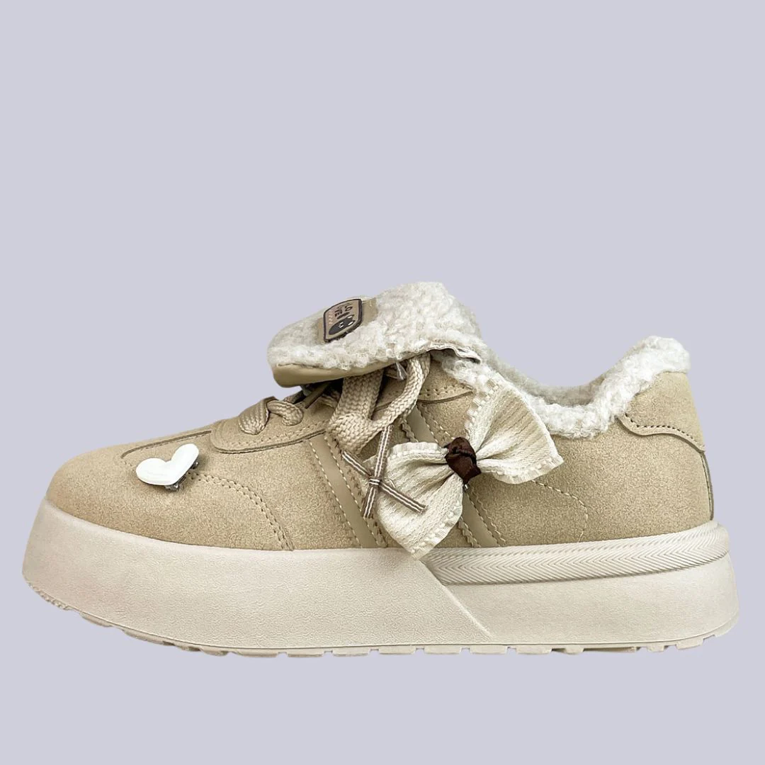 *CLEARANCE* Loving Bear Chunky Beige Foldover Shoes - Women's