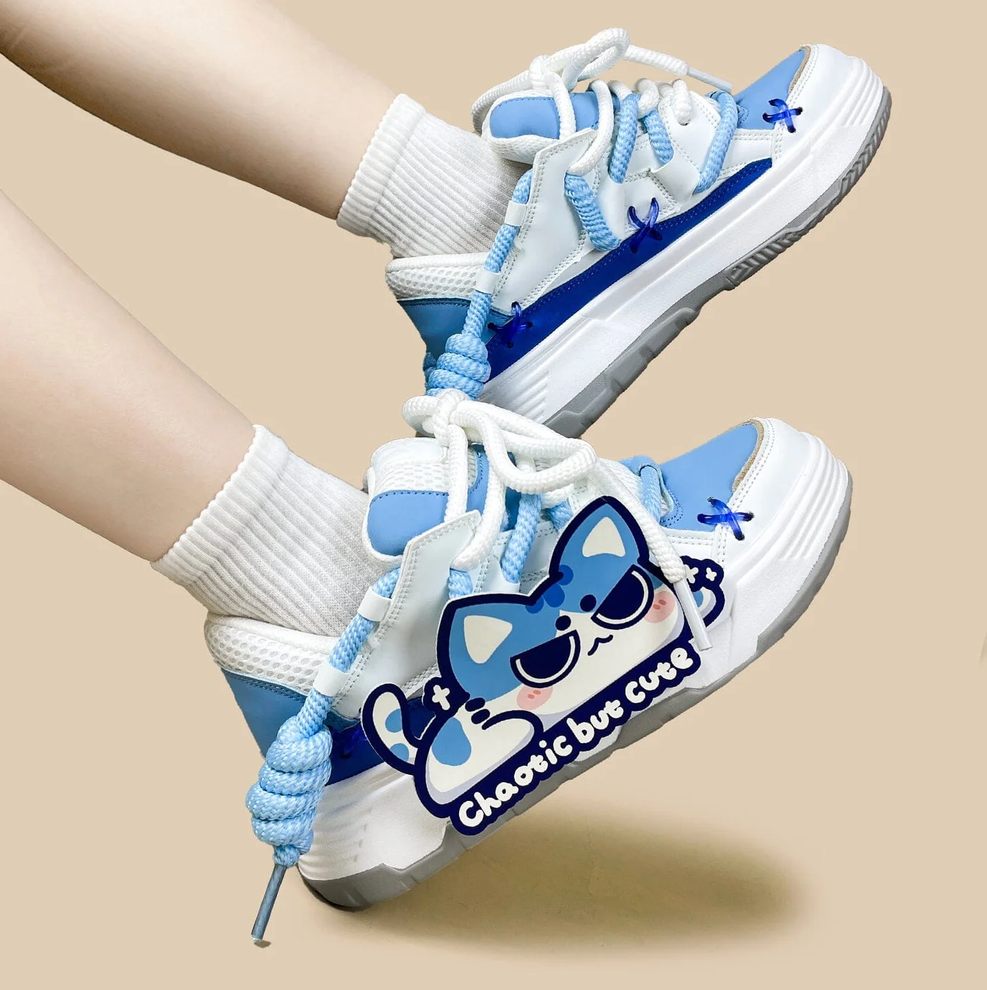 *CLEARANCE* Mischief Meow Chunky Casual Blue Sneakers – Unisex - Image 10