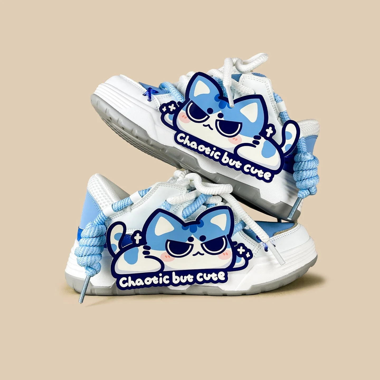 *CLEARANCE* Mischief Meow Chunky Casual Blue Sneakers – Unisex - Image 2