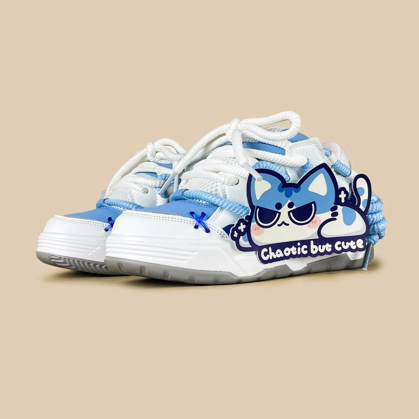 *CLEARANCE* Mischief Meow Chunky Casual Blue Sneakers – Unisex - Image 4