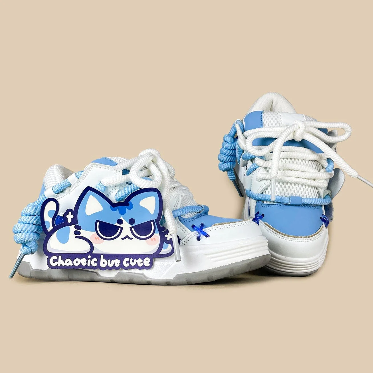 *CLEARANCE* Mischief Meow Chunky Casual Blue Sneakers – Unisex - Image 5