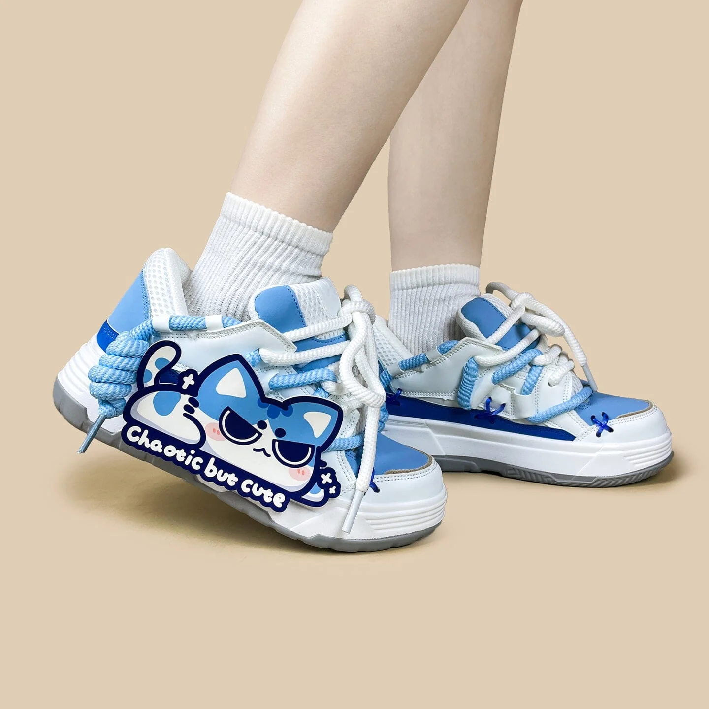 *CLEARANCE* Mischief Meow Chunky Casual Blue Sneakers – Unisex - Image 6