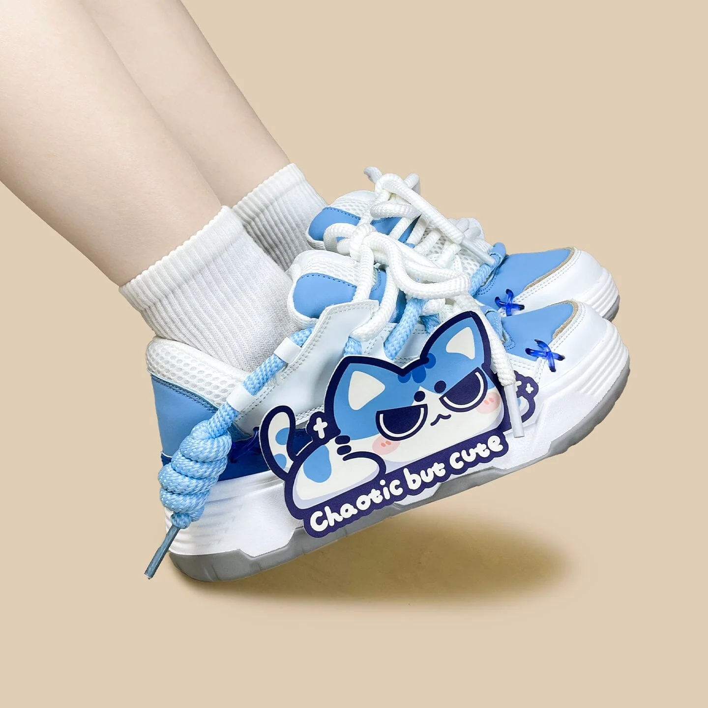 *CLEARANCE* Mischief Meow Chunky Casual Blue Sneakers – Unisex - Image 7