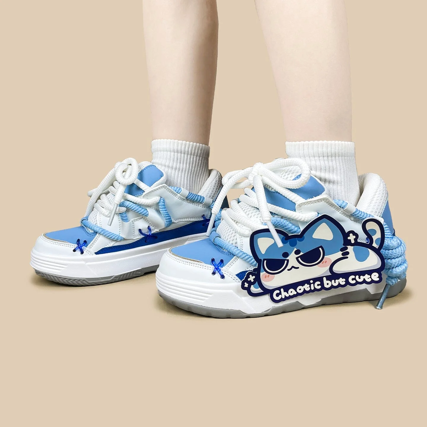 *CLEARANCE* Mischief Meow Chunky Casual Blue Sneakers – Unisex - Image 8