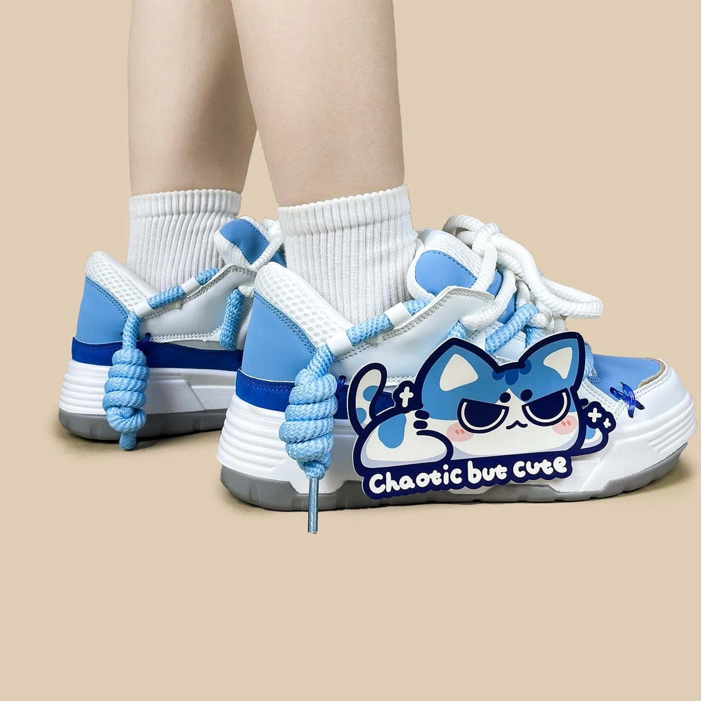 *CLEARANCE* Mischief Meow Chunky Casual Blue Sneakers – Unisex - Image 9