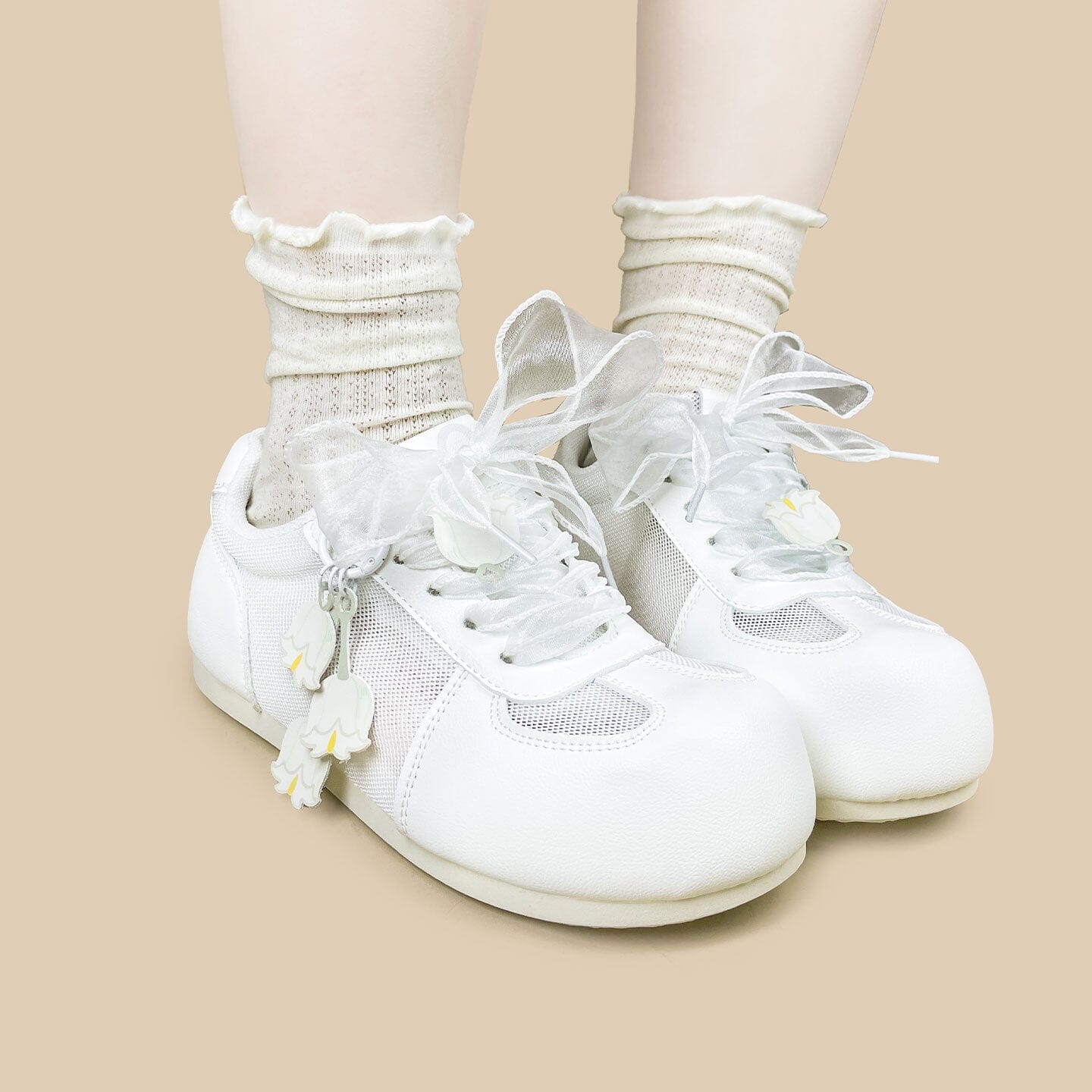 Lily of the Valley White Mesh Sneakers – Women’s - Image 7
