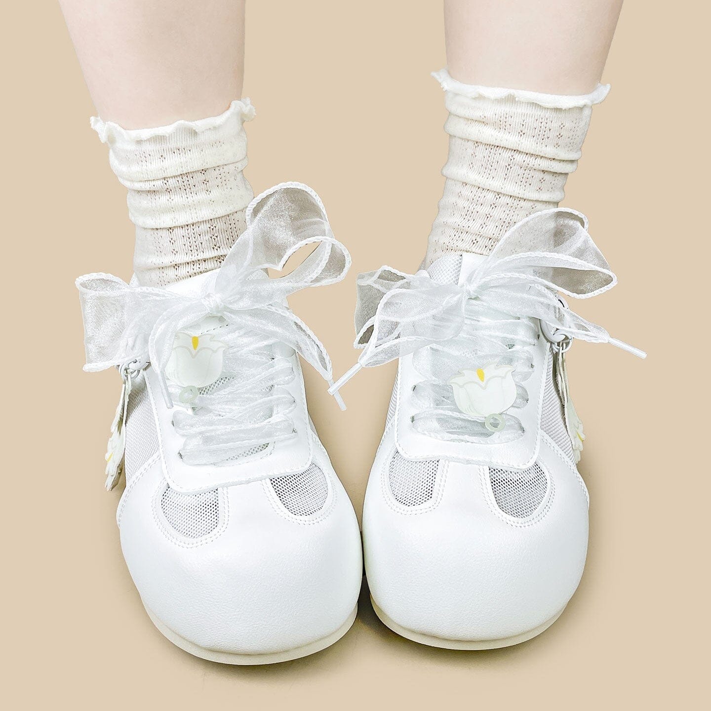 Lily of the Valley White Mesh Sneakers – Women’s - Image 9