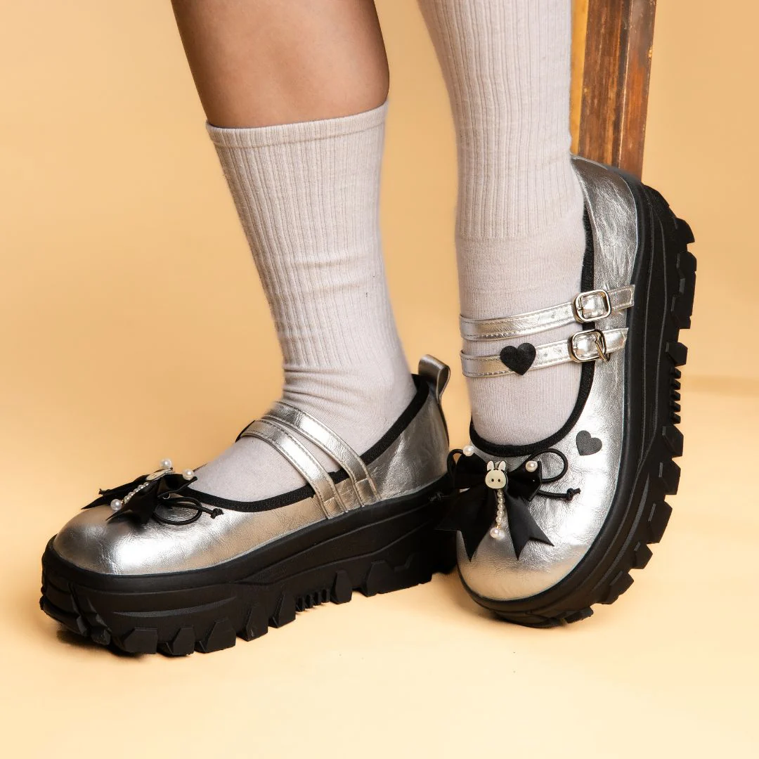 Moonlight Silver Bunny Mary Janes Platform Sneakers - Women's - Image 8