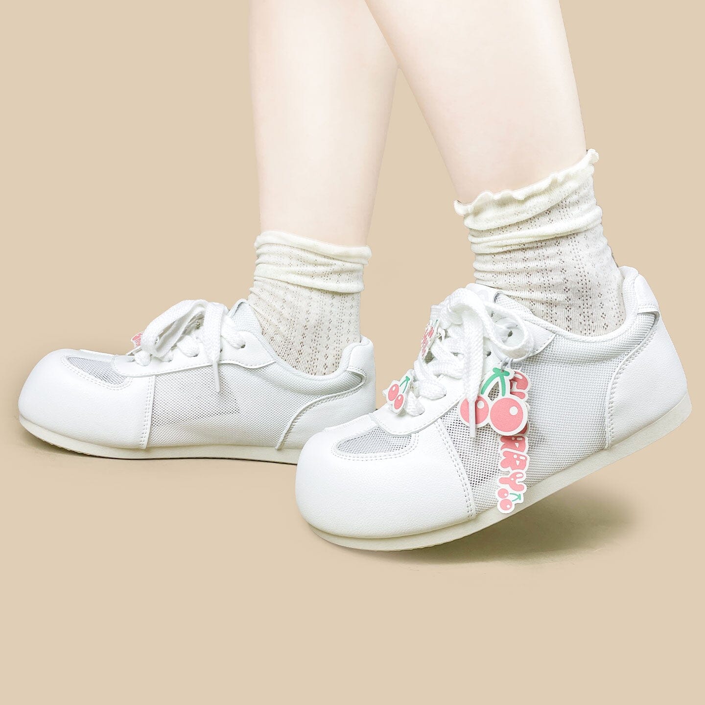 Sweet Escape Cherry Charm White Mesh Sneakers – Women’s - Image 6