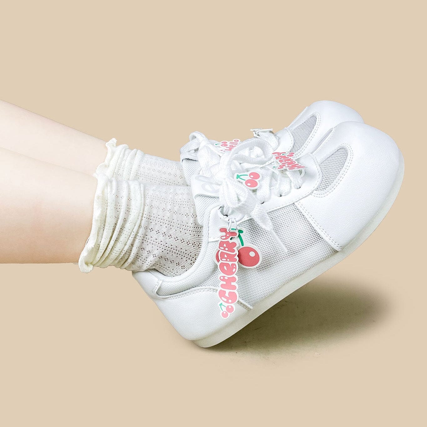 Sweet Escape Cherry Charm White Mesh Sneakers – Women’s - Image 8